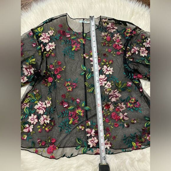 Kimchi Blue by Pacsun Sheer black blouse with embroidered flowers size Small - Picture 4 of 5